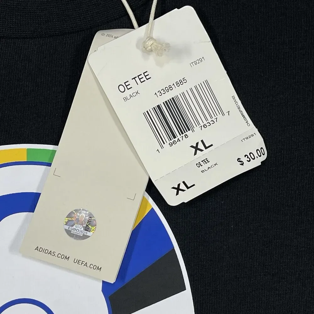 UEFA EURO 2024 Germany T-Shirt Mens XL Black Adidas Crewneck Oe Tee Soccer NWT